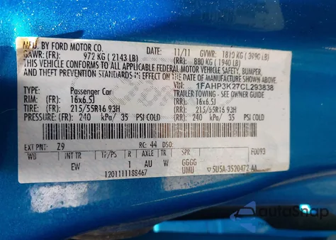 2012 Ford Focus Se z USA, uszkodzony, nr VIN 1FAHP3K27CL293838